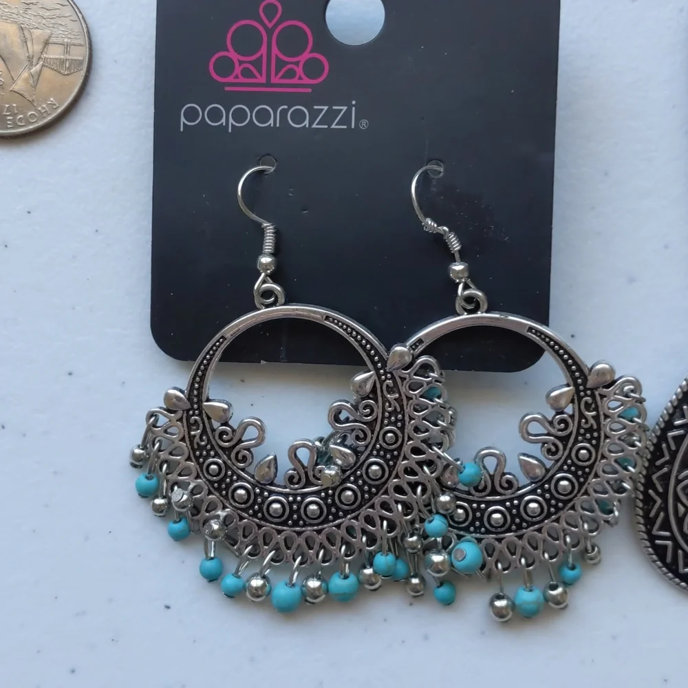 Paparazzi Jewelry Lot of 4 Southwestern Turquoise Blue Dangles - Picture 4 of 5